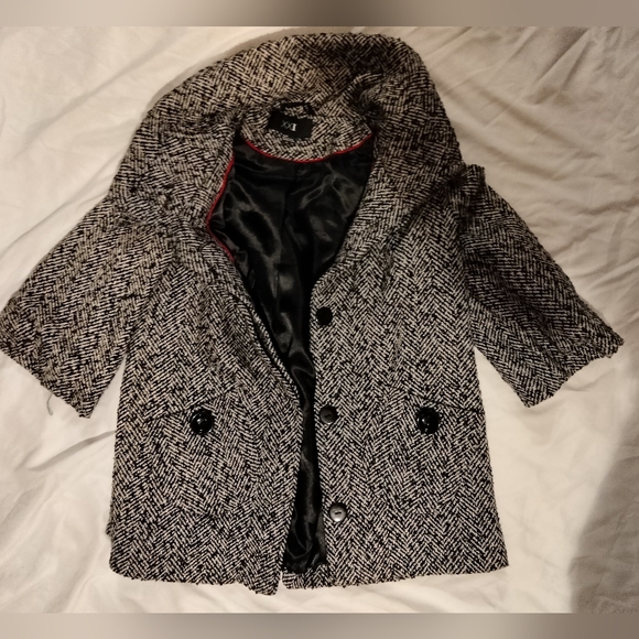 XXI by forever 21 black and white tweed 3/4 sleeve jacket size S/P - Picture 3 of 5